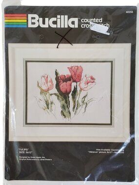 Bucilla Counted Cross Stitch Kit 9" x 12" Sampler Tulips Flowers Craft 40256 USA